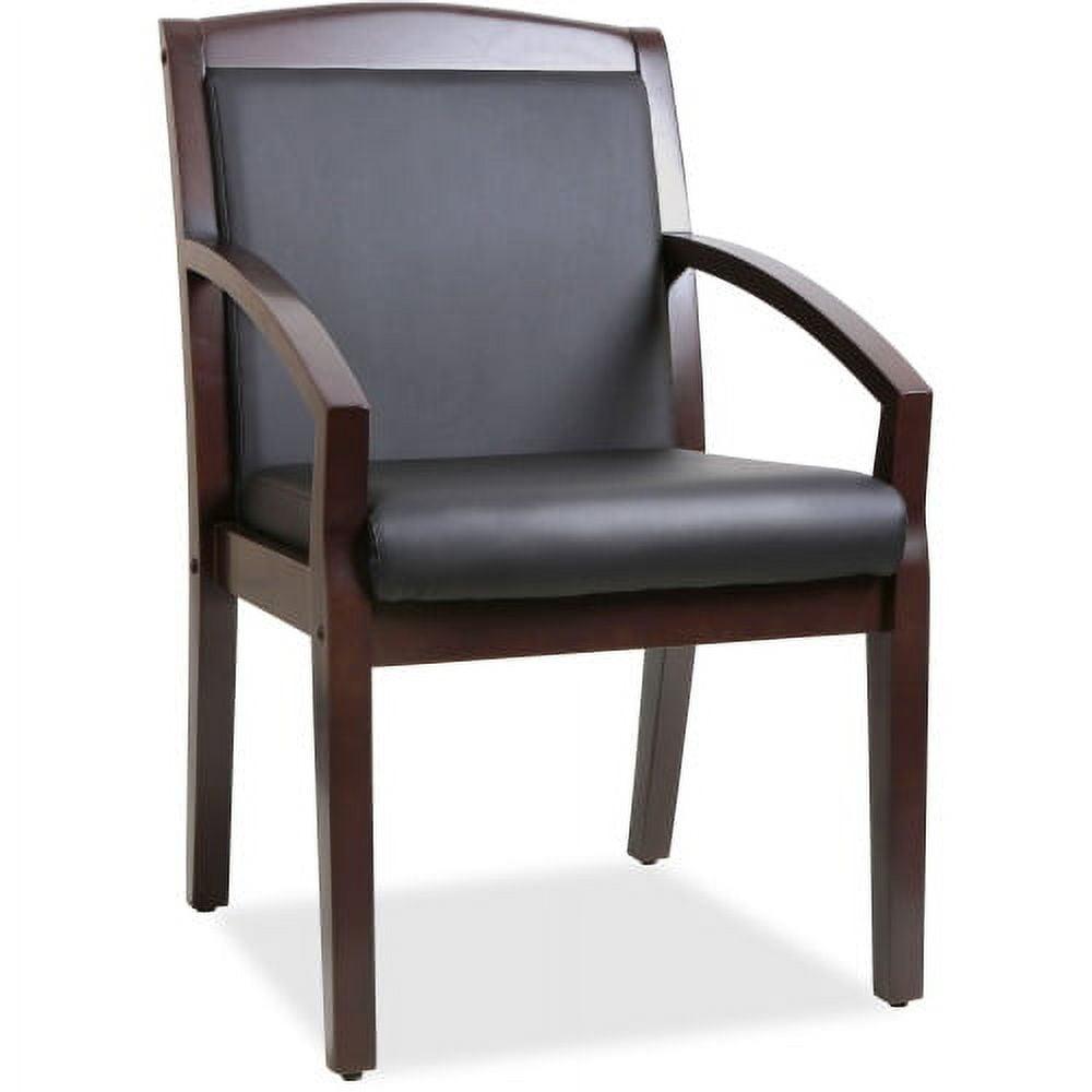 Black Leather Guest Chair with Espresso Wood Frame