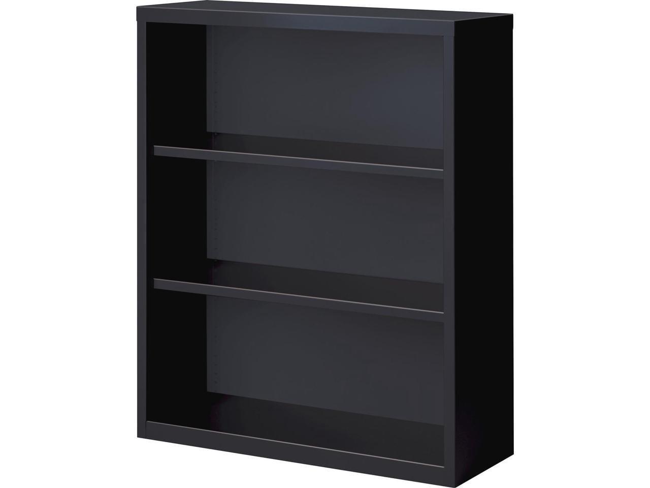 Adjustable Black Steel 3-Shelf 42" Bookcase with Powder-Coat Finish