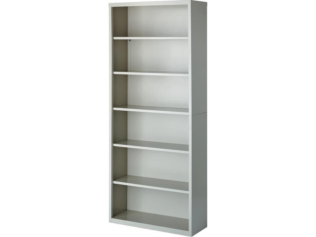 Adjustable 6-Shelf Light Gray Steel Bookcase 82" High