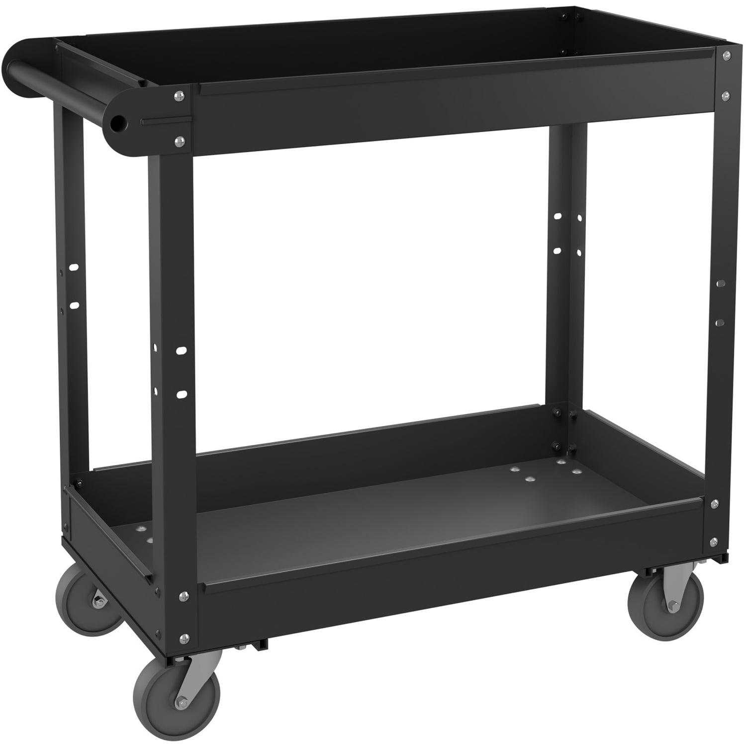 Black Steel 2-Shelf Utility Cart with Raised Lip