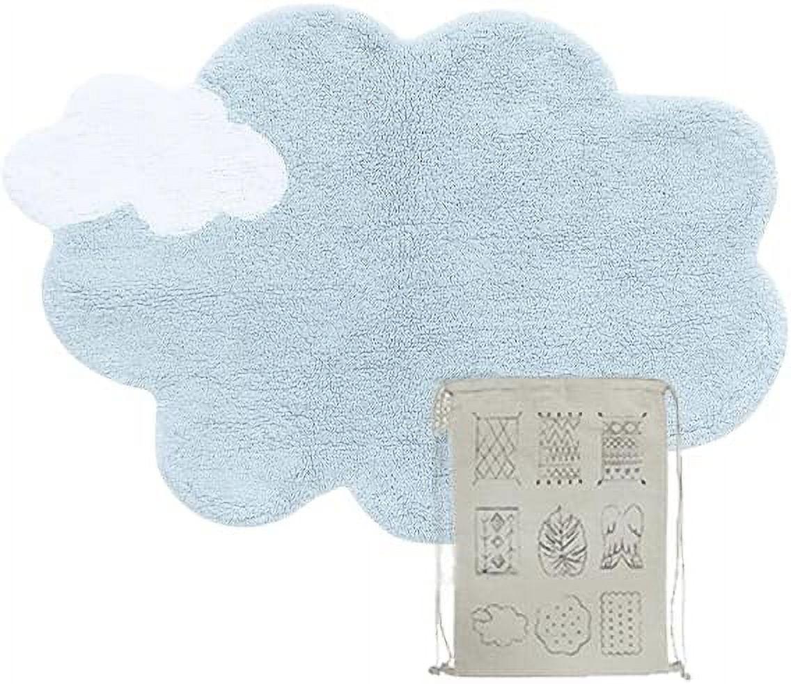 Light Blue Cloud Shaped Washable Synthetic Rug