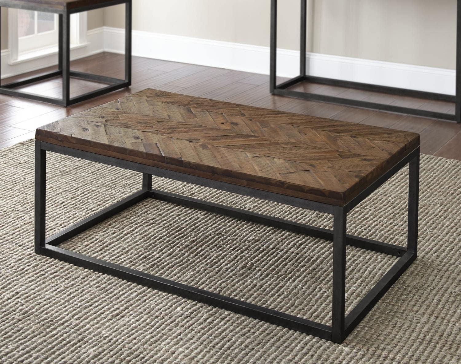 Lorenza Medium Brown Acacia Wood and Steel Rectangular Coffee Table