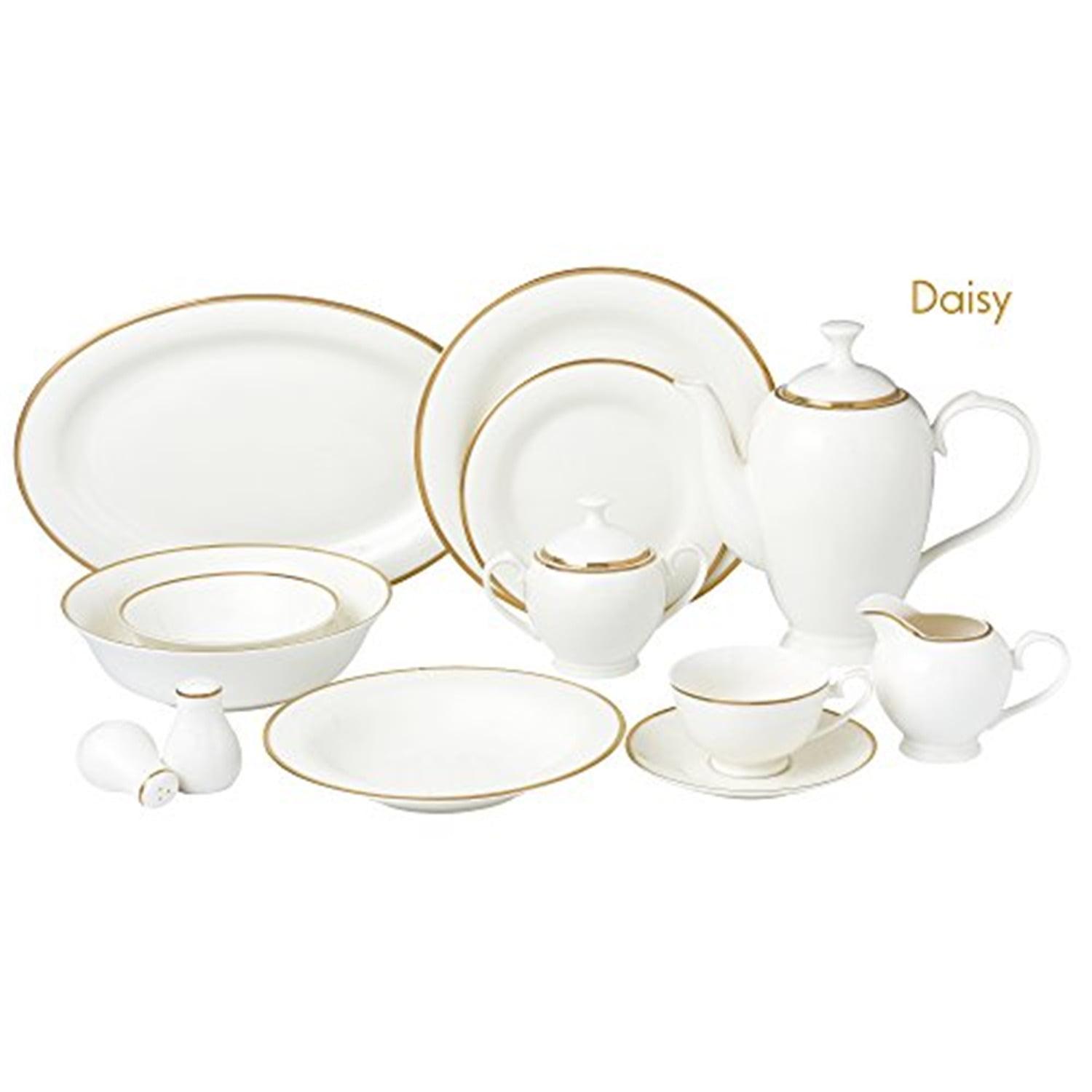 Daisy White and Gold 57-Piece Porcelain Dinnerware Set