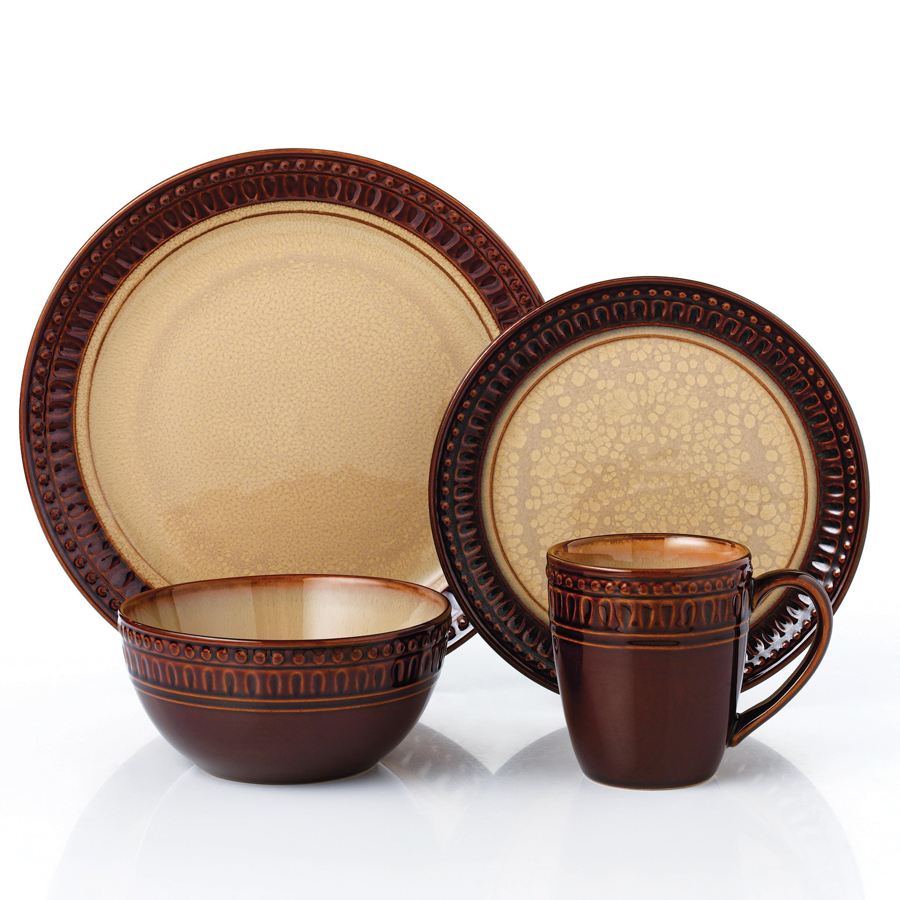 Rustic Brown and Caramel Ceramic 16-Piece Dinnerware Set