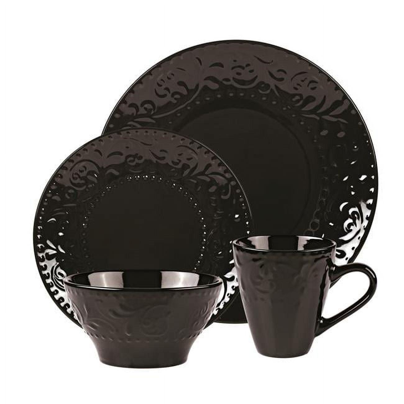 Black Embossed Ceramic 16-Piece Dinnerware Set