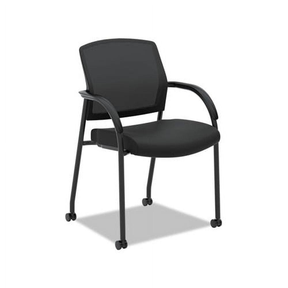 Black Mesh and Fabric Stacking Office Chair with Fixed Arms