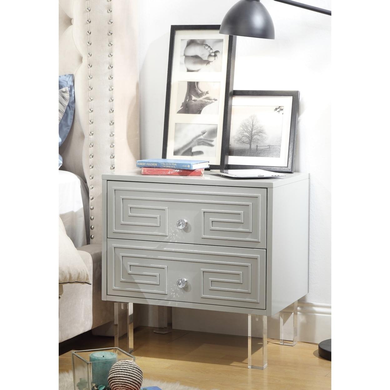Lottie Light Grey Lacquer Nightstand with Acrylic Lucite Legs
