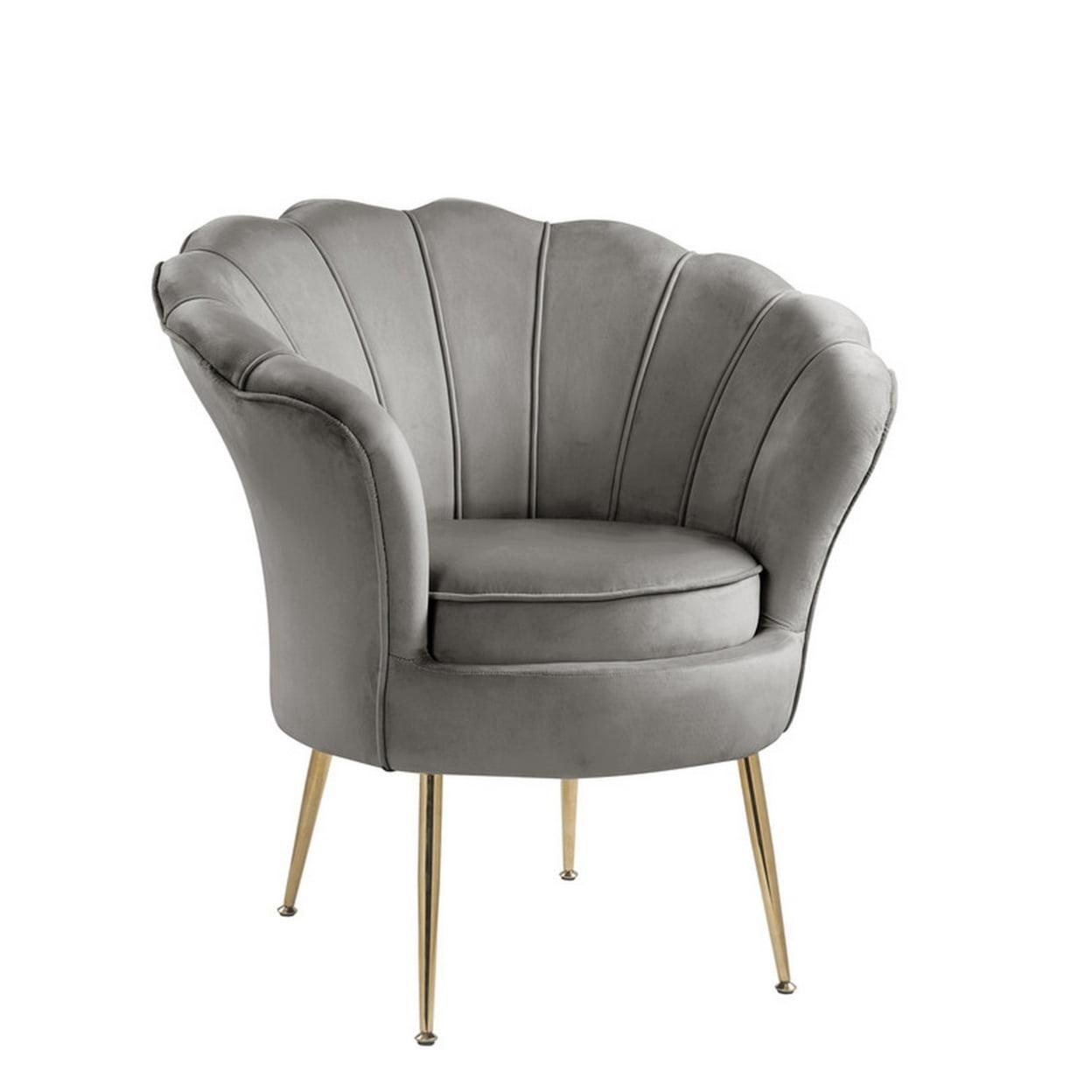 Elegant Gray Velvet Barrel Accent Chair with Gold Metal Legs