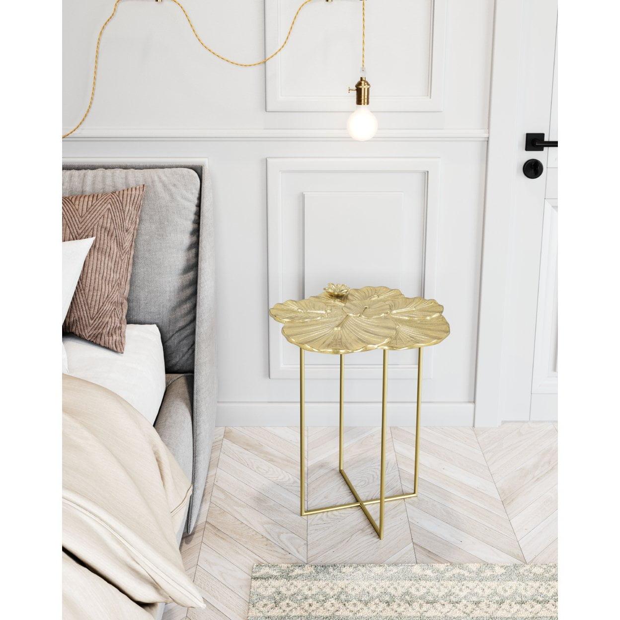 Modern Glam Lotus Cast Aluminum Gold Side Table