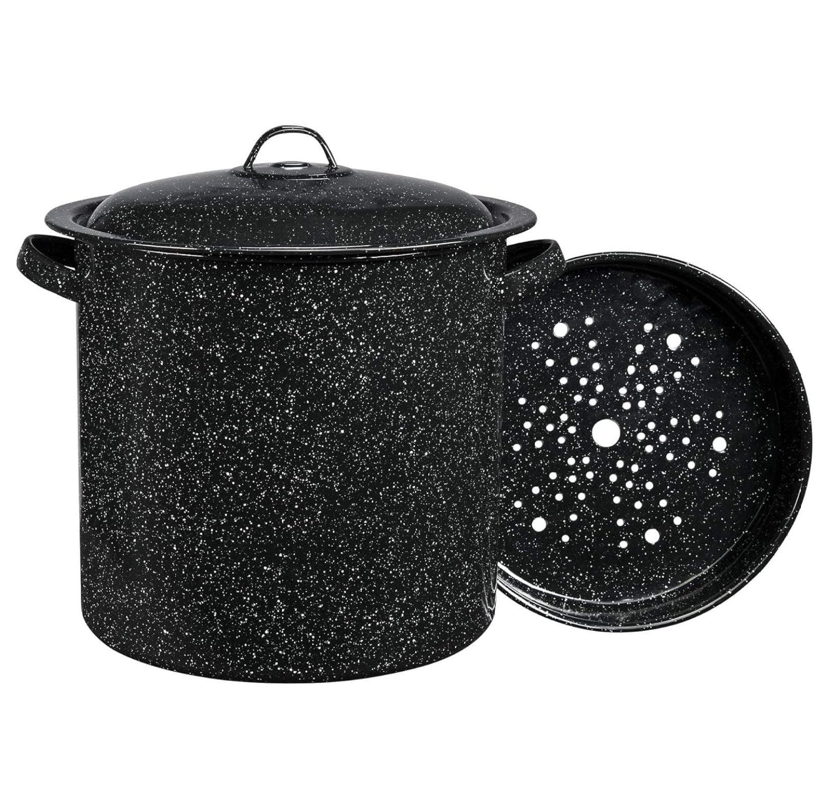 Granite Aluminum 15.5 Qt Black Pot with Basket Insert