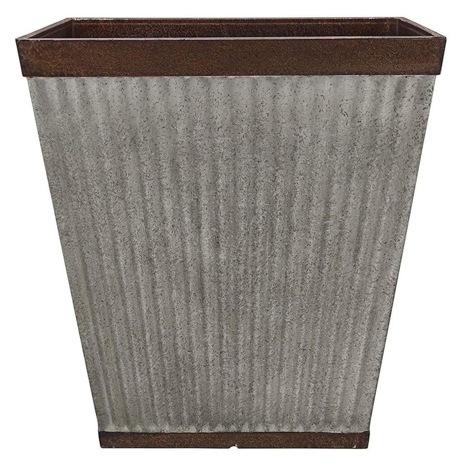 16" Rustic Galvanized Resin Square Planter