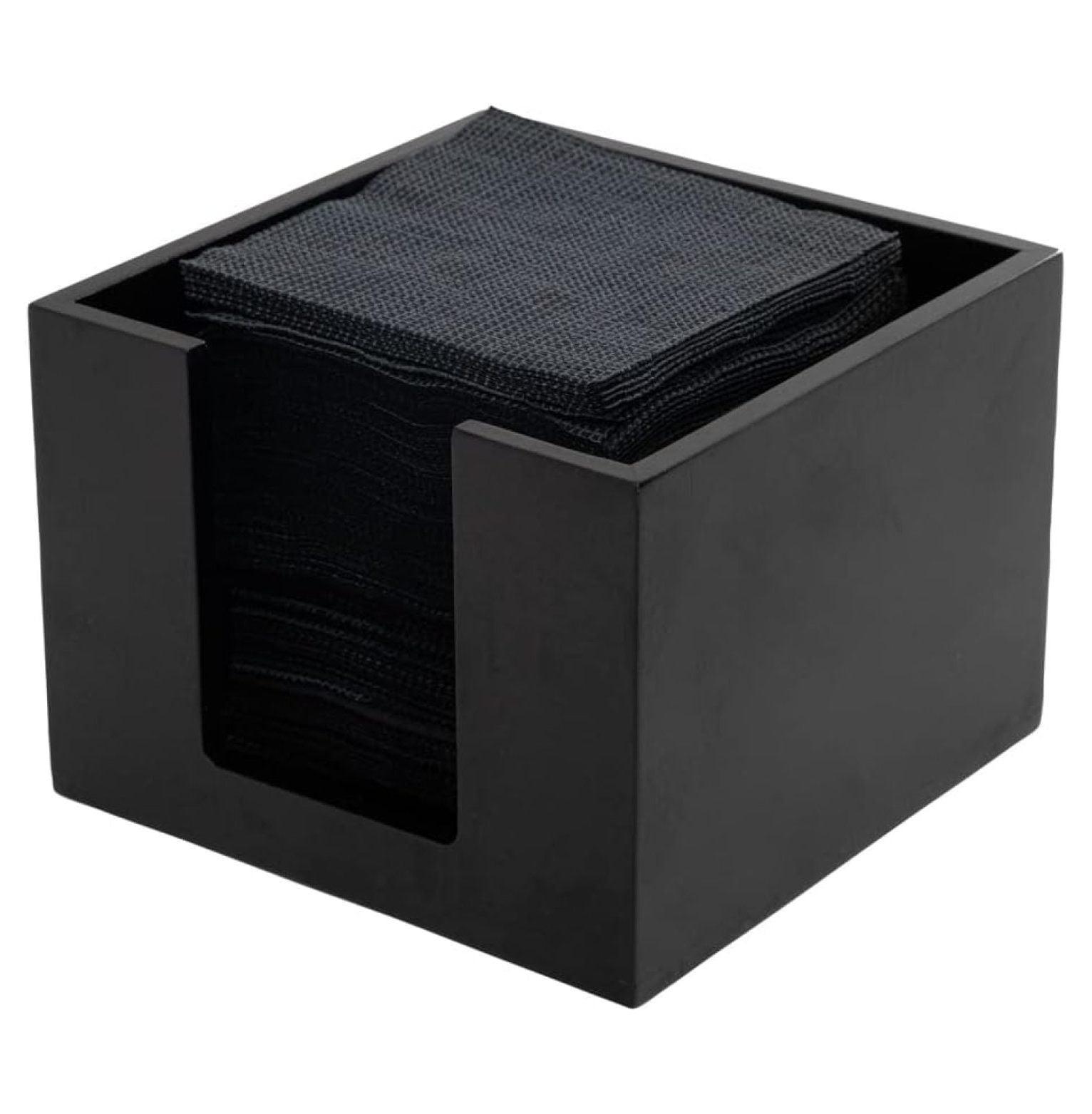 JepoIA 5.5 x 4 Inch Cocktail Napkin Holder 1 Square Flat Napkin Holder - For Bars Kitchen Tables or Countertops Sturdy Black Bamboo Tissue Napkin Holder Dining Room Decor