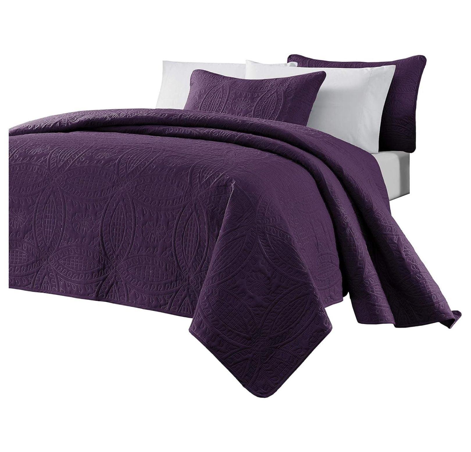Chezmoi Collection Austin Microfiber Reversible 3-Piece Coverlet / Bedspread Set