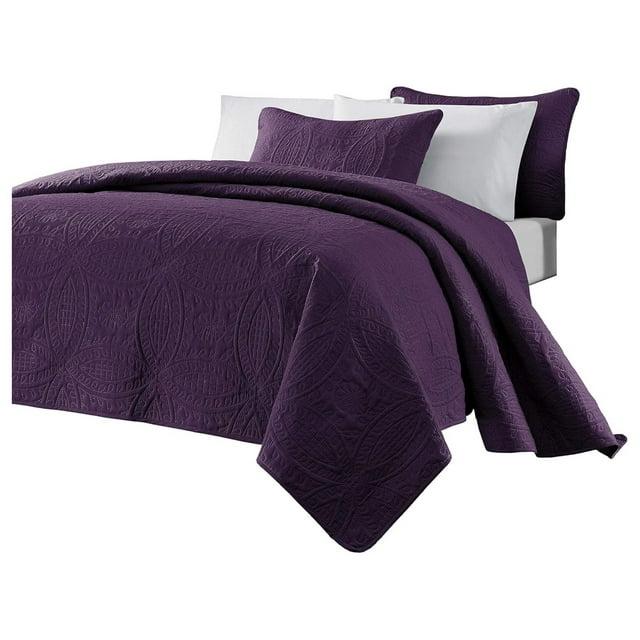 Chezmoi Collection Austin Microfiber Reversible 3-Piece Coverlet / Bedspread Set