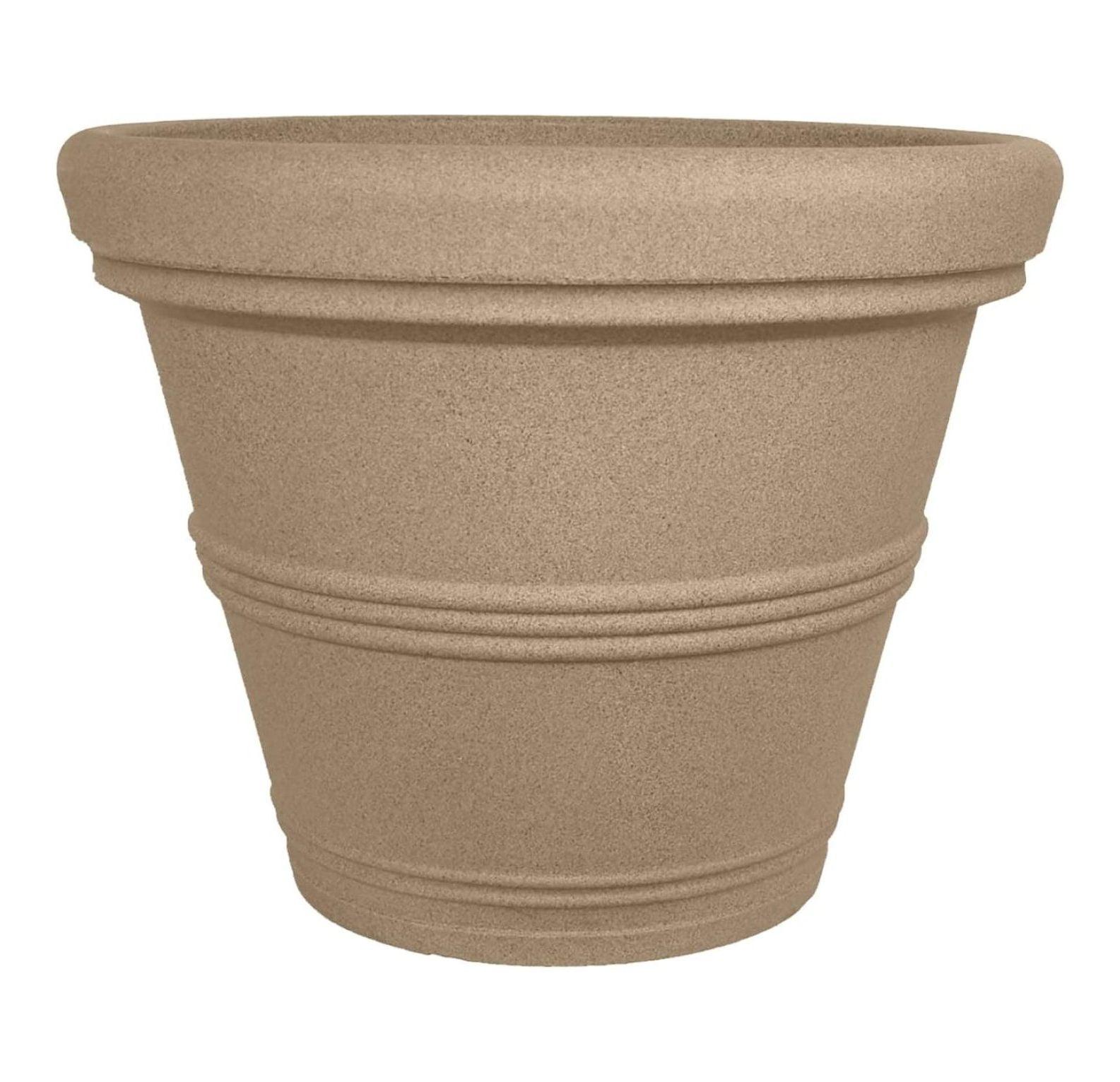 Tusco Products Rolled Rim Garden Pot, Sandstone,13.5"