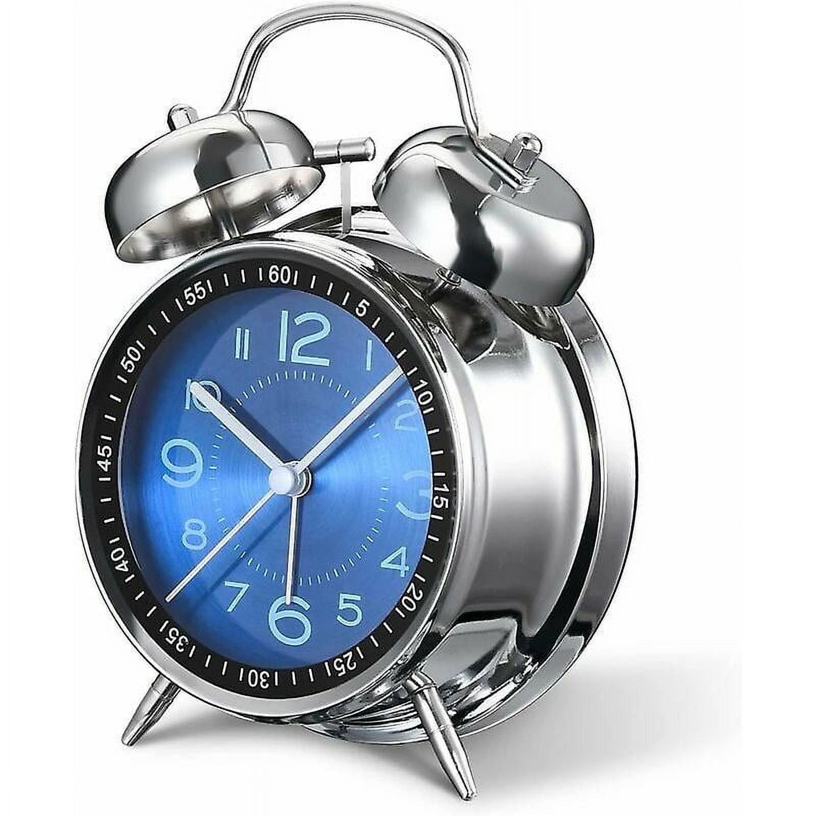 Blue Twin Bell Retro Metal Analog Alarm Clock