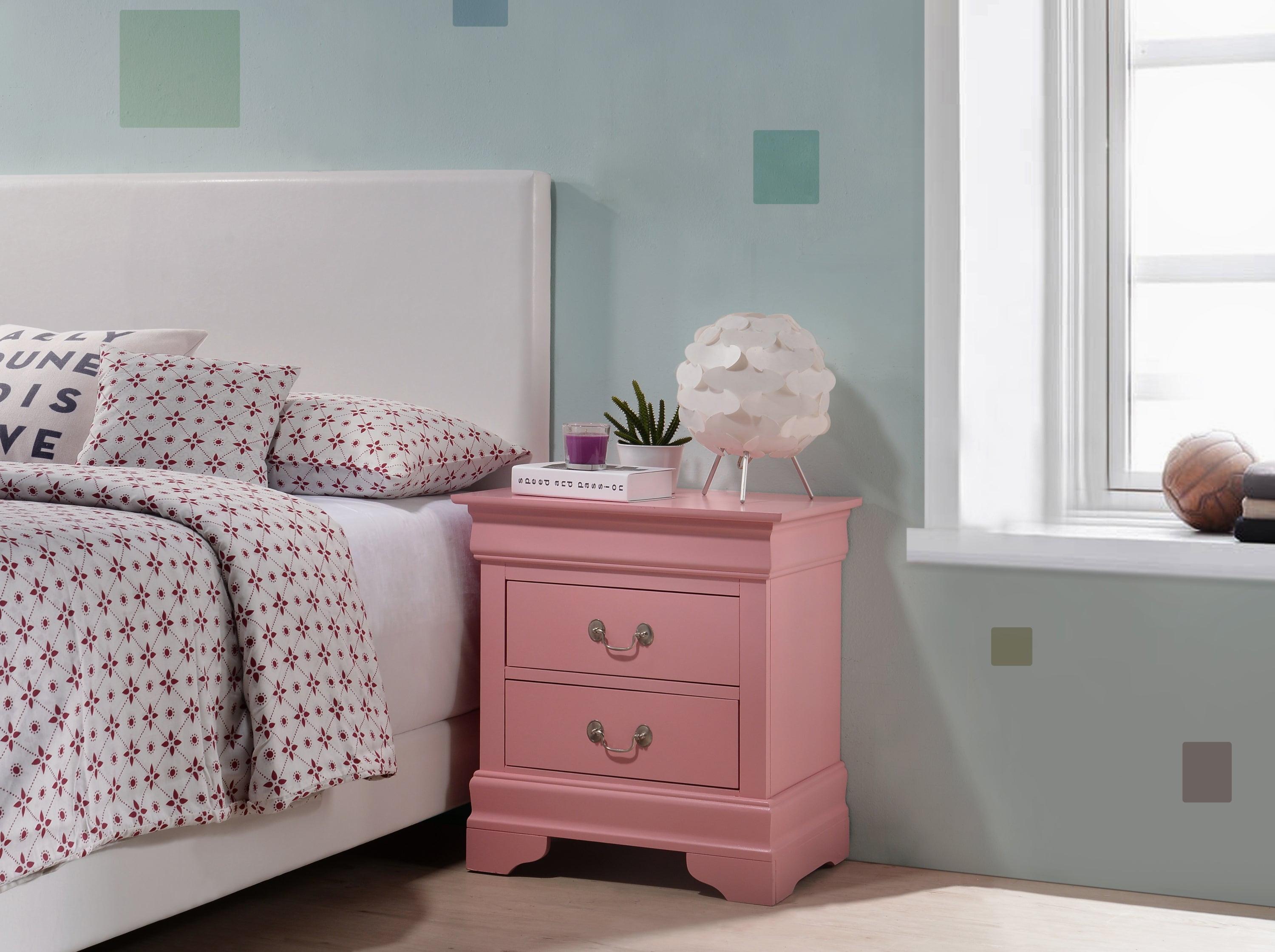 Glory Furniture Louis Phillipe 2 Drawer Nightstand in Pink