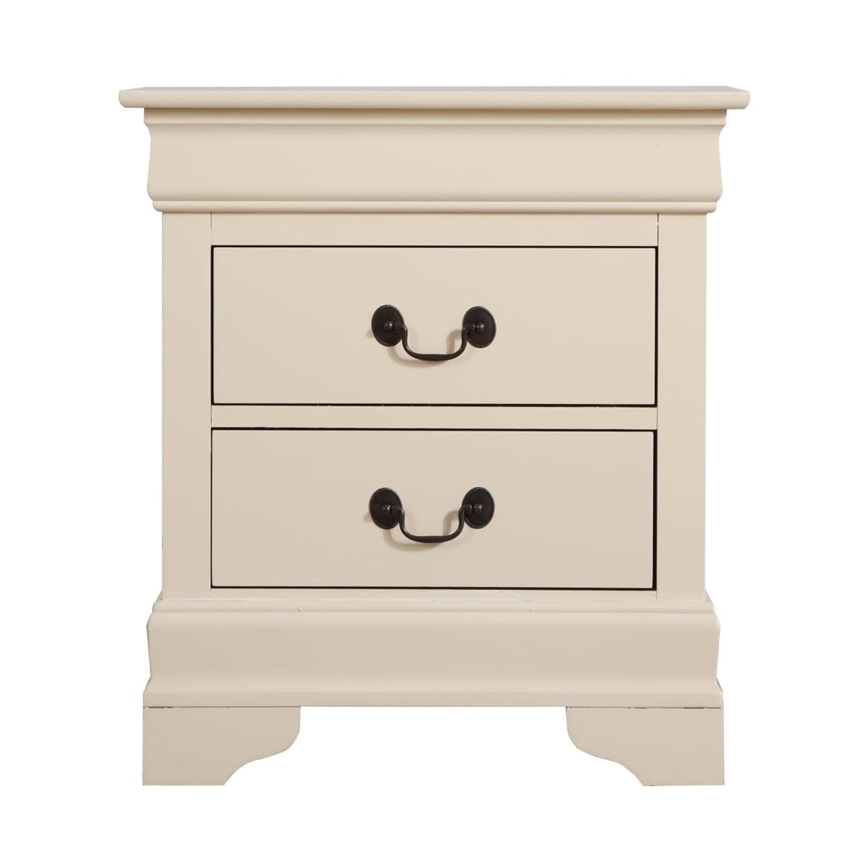 Beige Louis Philippe 2-Drawer Solid Wood Nightstand