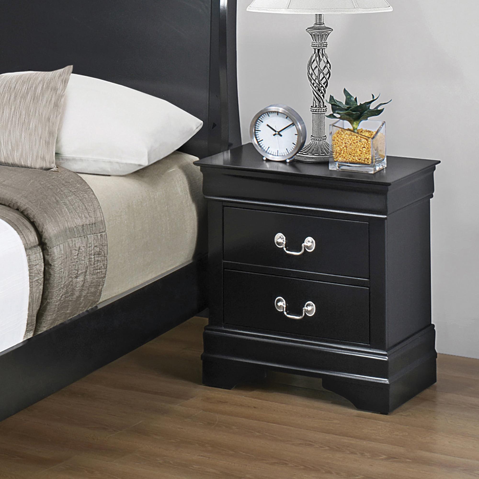 Louis Philippe Black 2-Drawer Transitional Nightstand