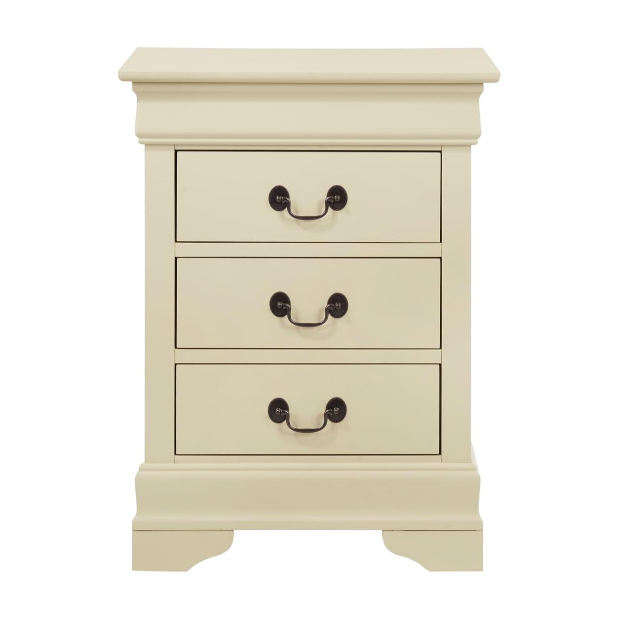 Louis Philippe Classic Beige 3-Drawer Nightstand in Real Wood Veneer