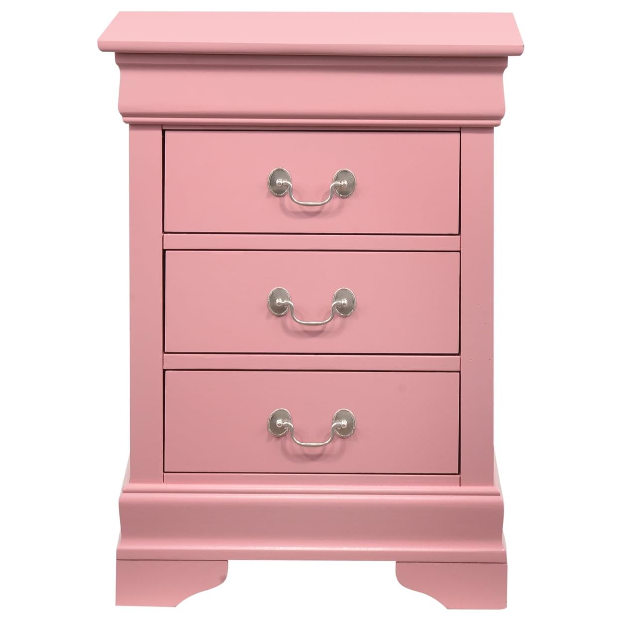 Louis Philippe 3-Drawer Pink Nightstand (29"H x 16"W x 21"D)