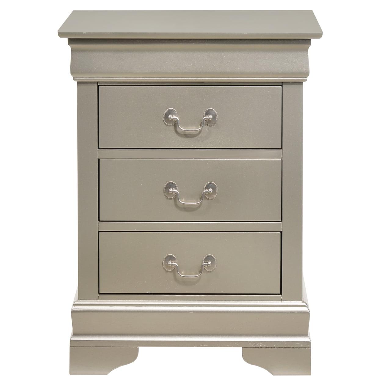 Passion Furniture Louis Philippe 3-Drawer Silver Champagne Nightstand (29 in. H x 21 in. W x 16 in. D)