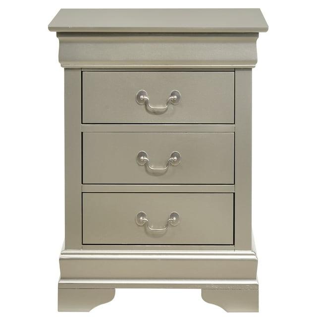 Passion Furniture Louis Philippe 3-Drawer Silver Champagne Nightstand (29 in. H x 21 in. W x 16 in. D)