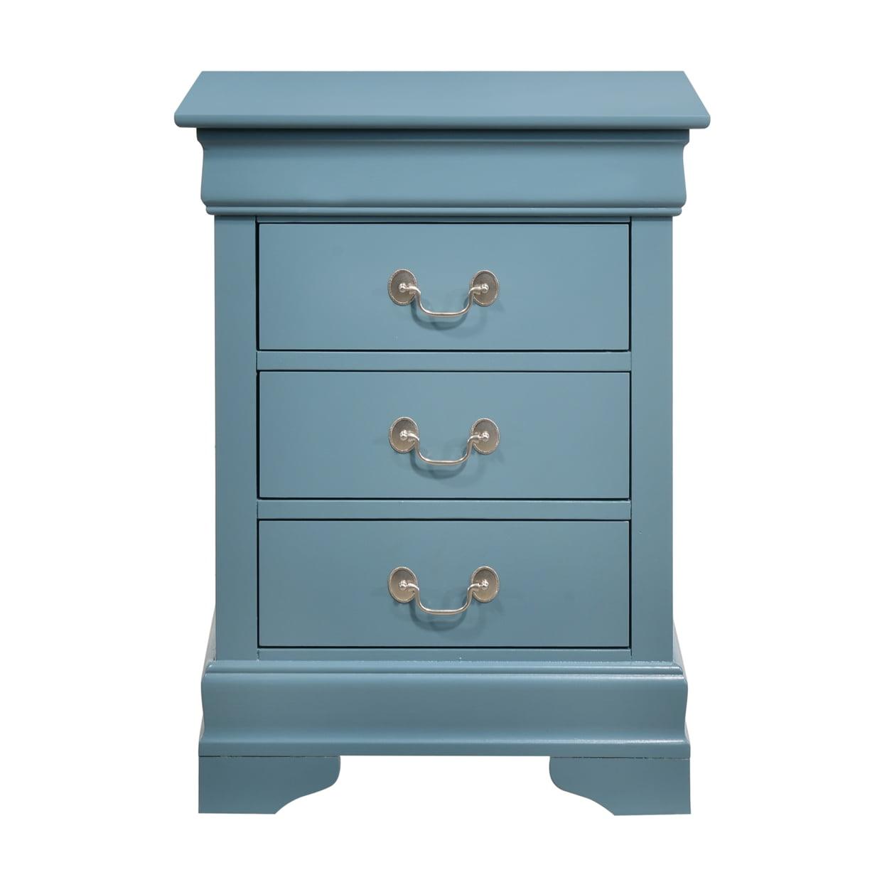 Passion Furniture Louis Philippe 3-Drawer Teal Nightstand (29 in. H x 21 in. W x 16 in. D)