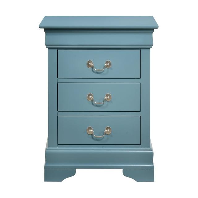 Passion Furniture Louis Philippe 3-Drawer Teal Nightstand (29 in. H x 21 in. W x 16 in. D)