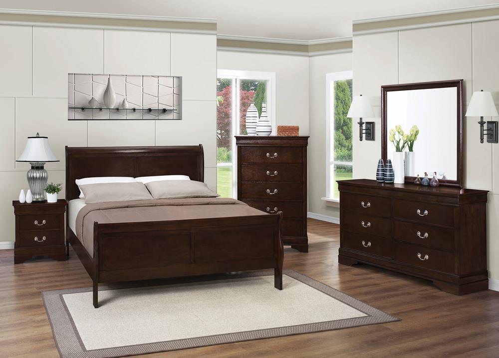 Classic Cappuccino King Sleigh Bed with Curved Wood Headboard