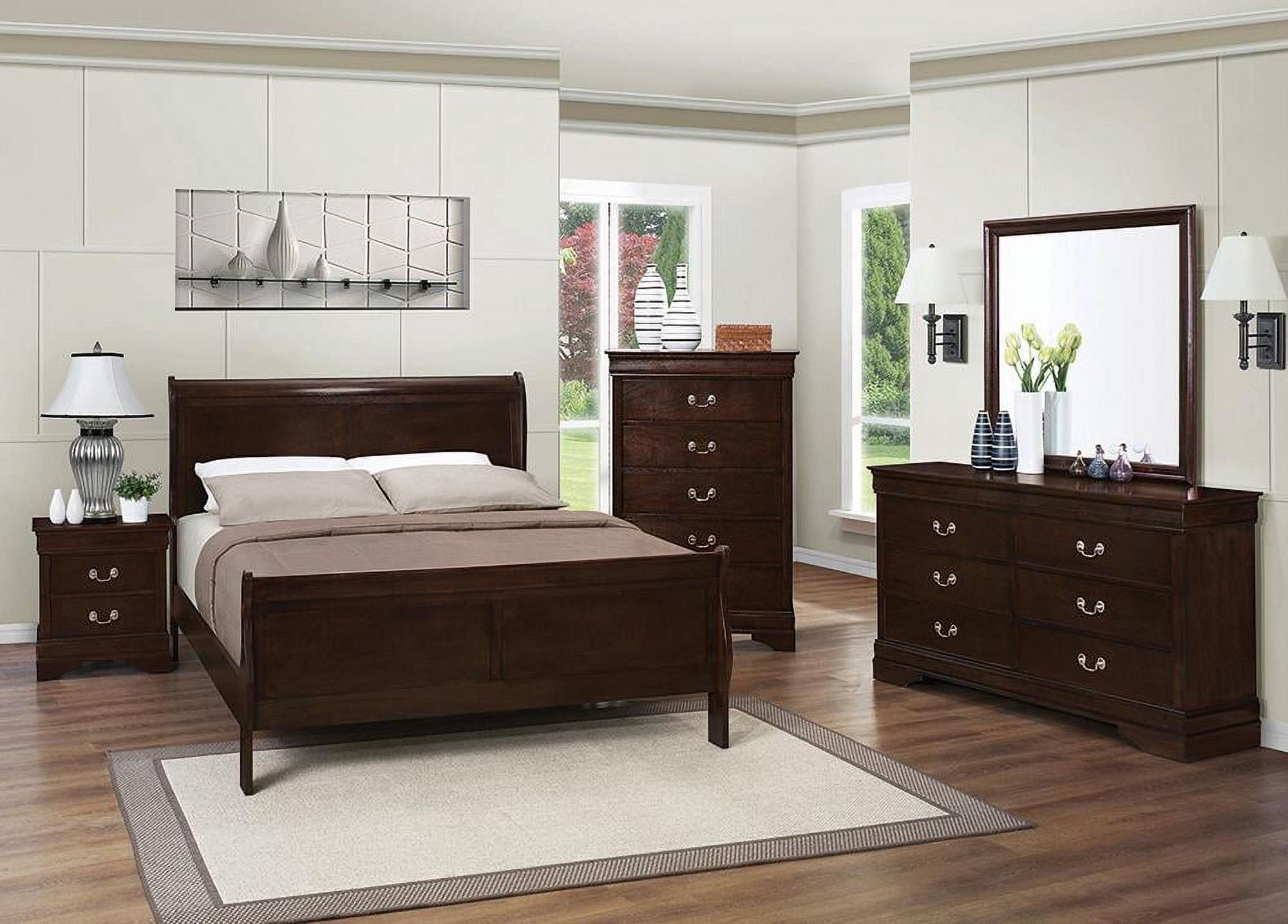 Louis Philippe Dark Brown Full Bedroom Set with Mirror