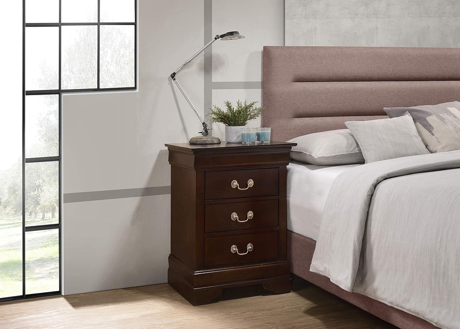 Cappuccino 3-Drawer Solid Wood Nightstand with Veneer Finish