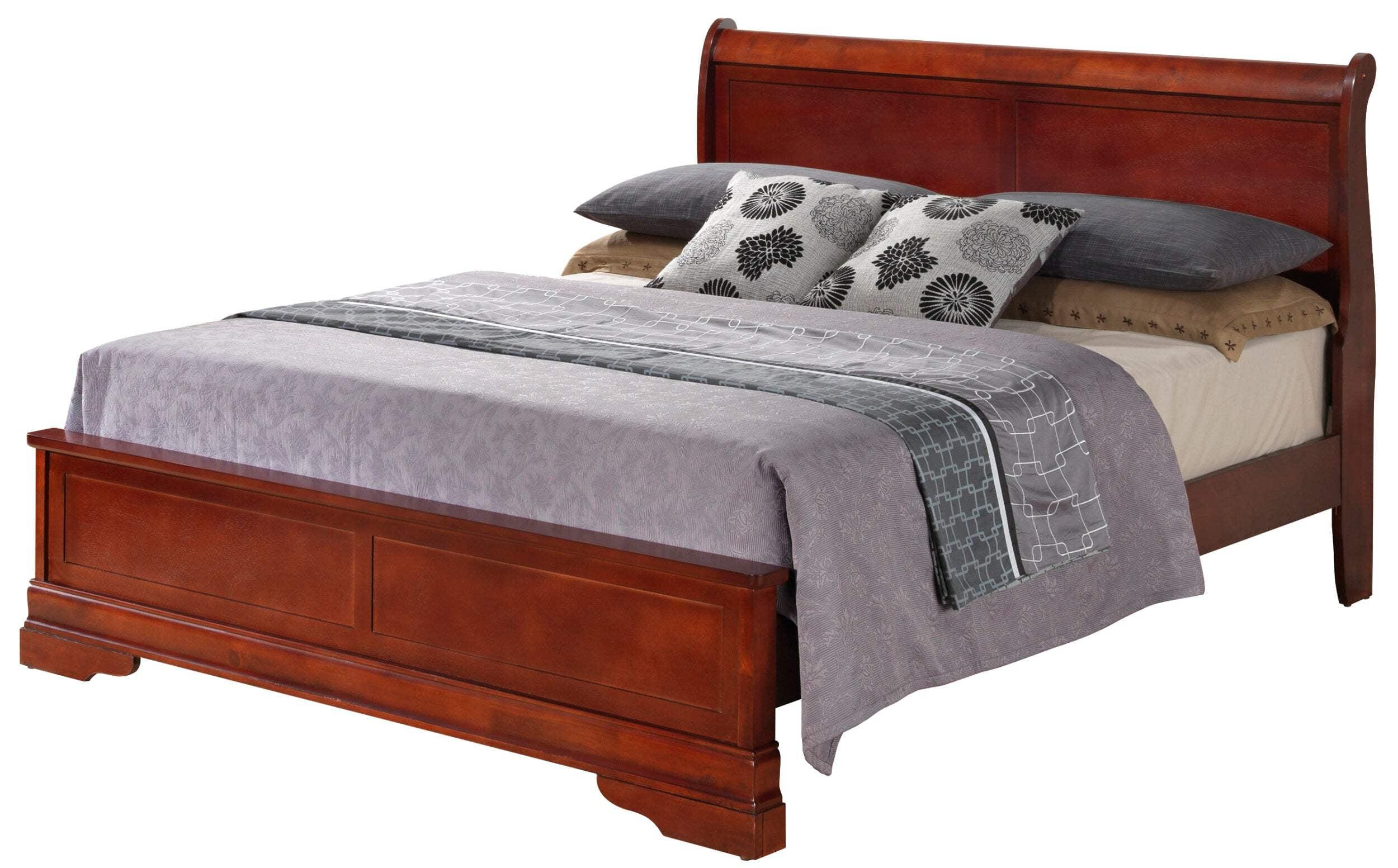 Cherry King Wood Sleigh Bed with Storage Drawers