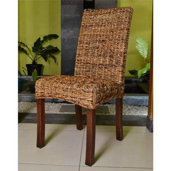 Elegant Arizona Hand-Woven Abaca and Mahogany Side Chair Set