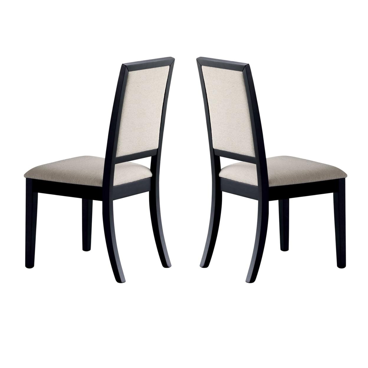 Cream Upholstered High Back Black Wood Side Chairs, Set of 2