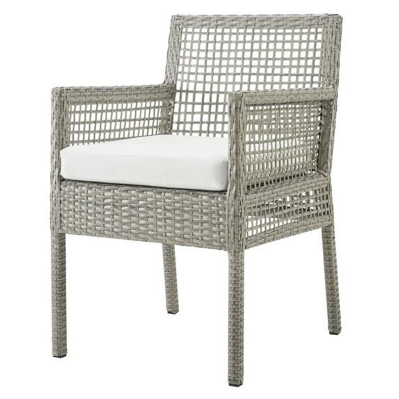 Modway Aura Outdoor Dining Armchair – Gray White Wicker Rattan Patio Chair with Cushions, All-Weather Build