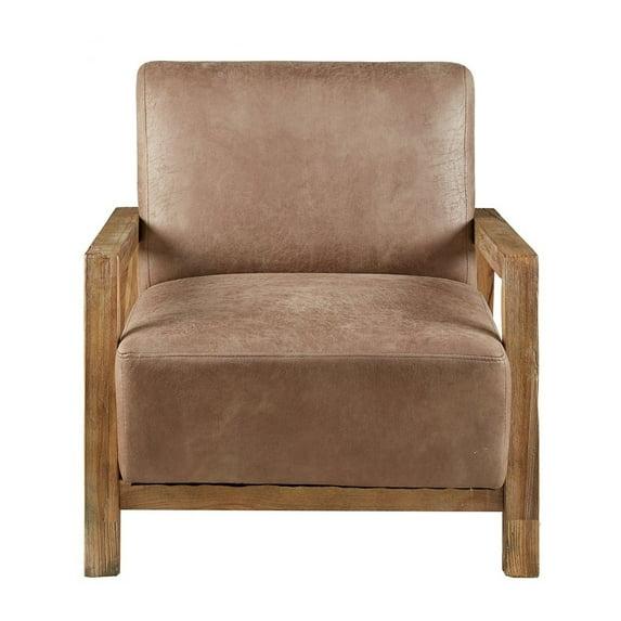 Easton Accent Chair Taupe/Natural: Solid Wood Arms, Reclaimed Finish, Polyurethane Leather