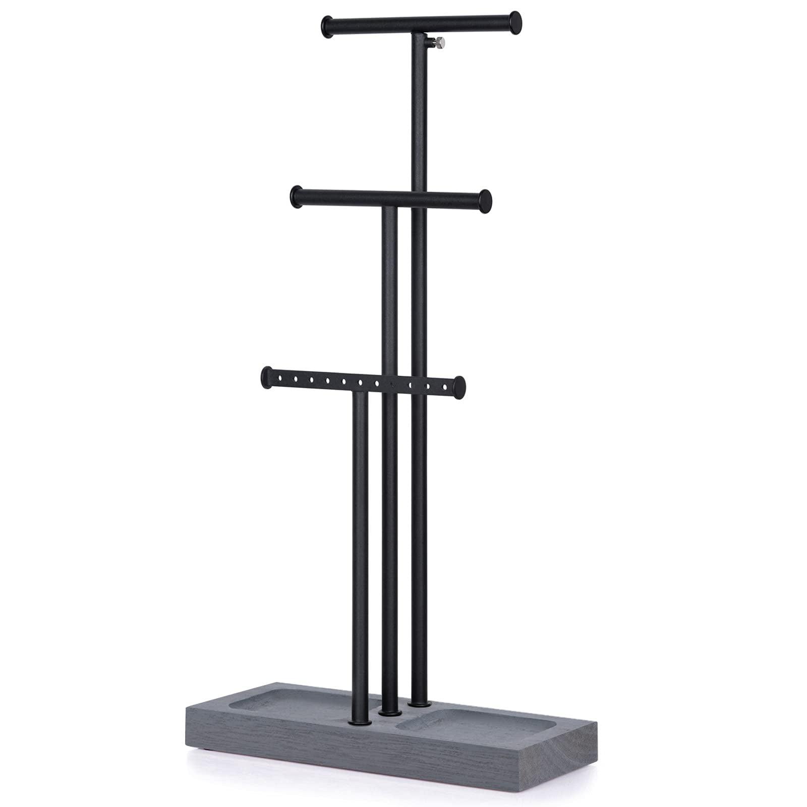 Adjustable Black Metal and Wood Jewelry Organizer Stand