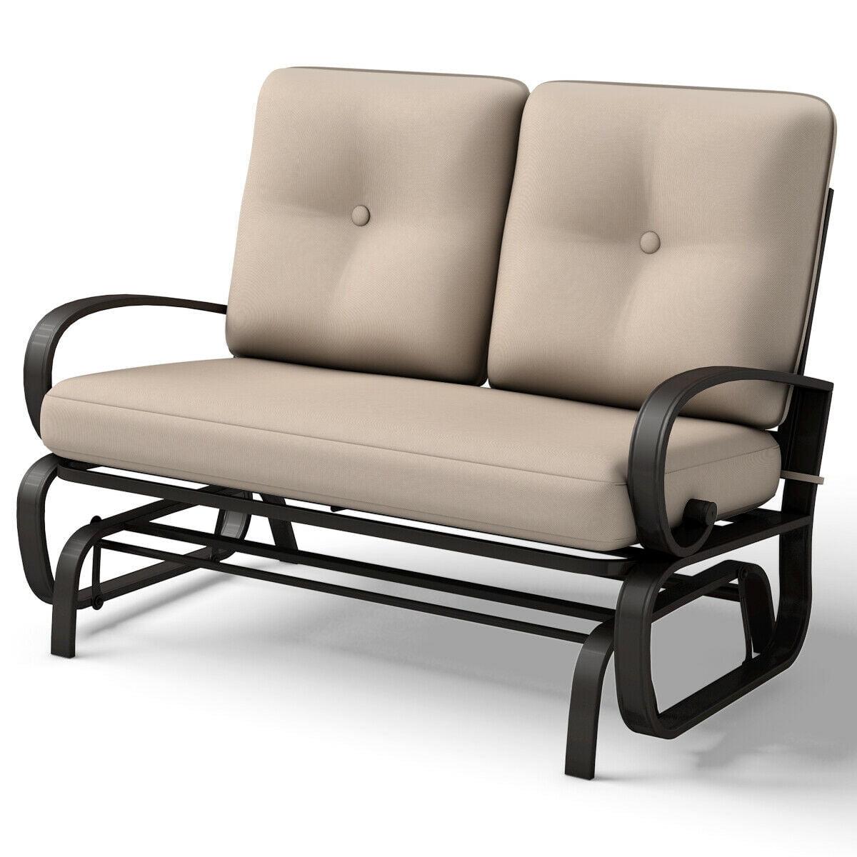 Powder-Coated Steel Classic Loveseat Glider with Cushioned Seat