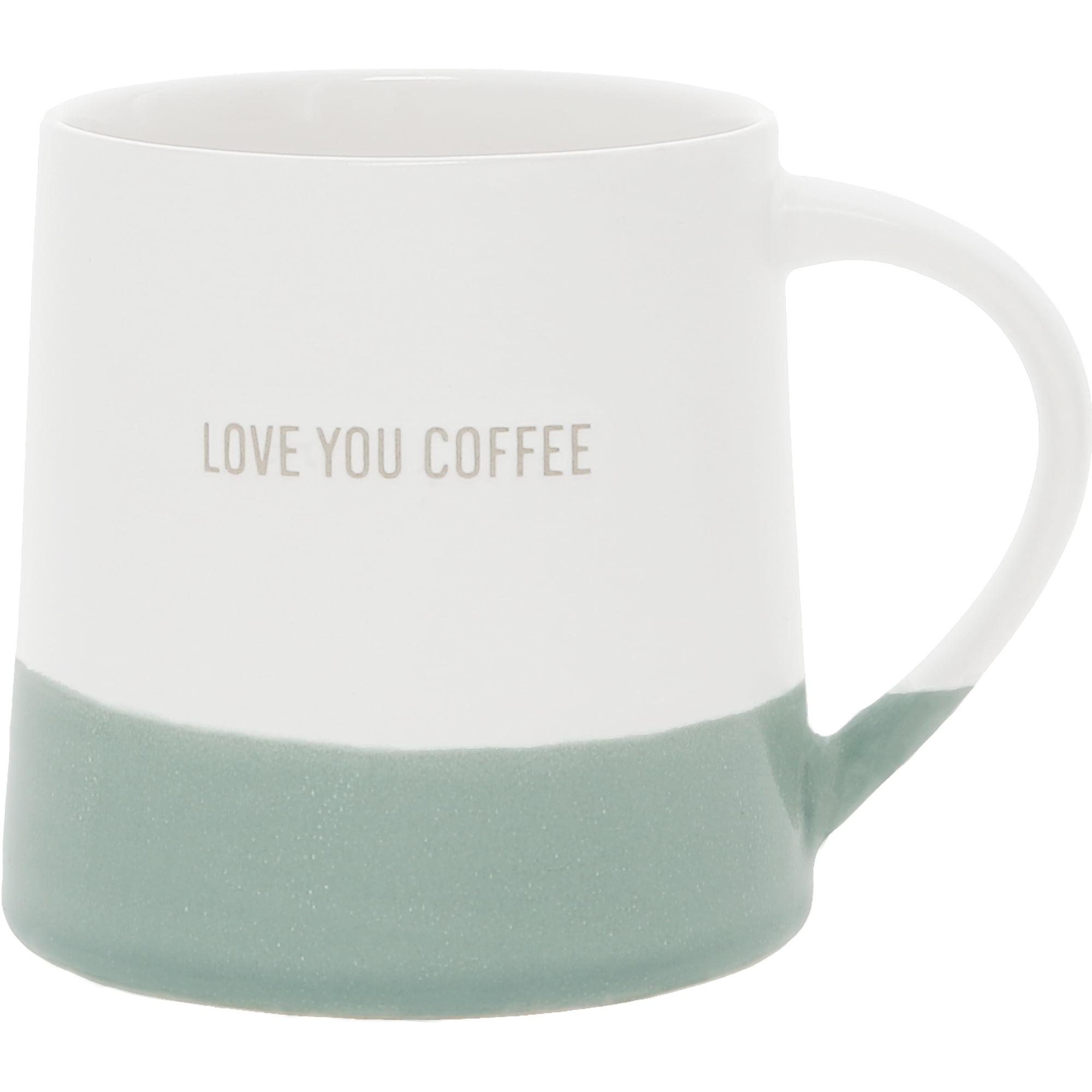 Love You Coffee 17 oz Off-White and Green Ceramic Mug