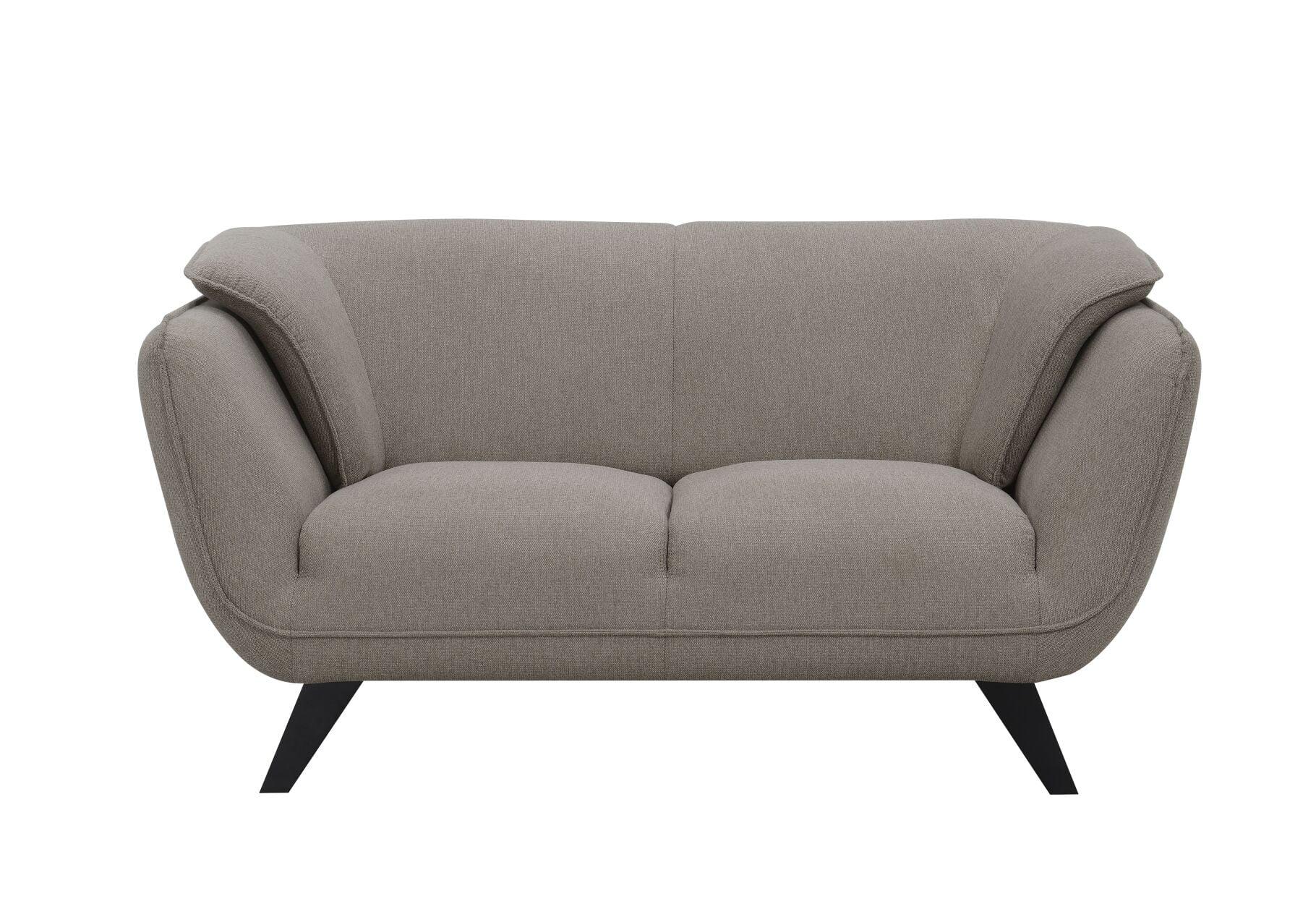 Contemporary Brown Linen Upholstered Loveseat with Black Legs