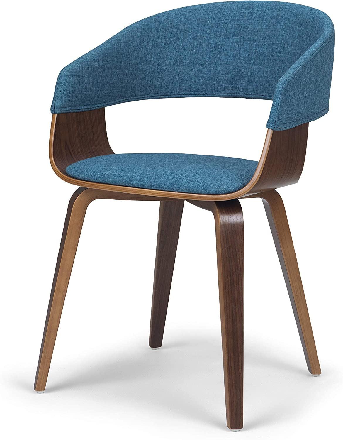 Lowell High-Back Blue Linen Upholstered Side Chair with Wood Frame