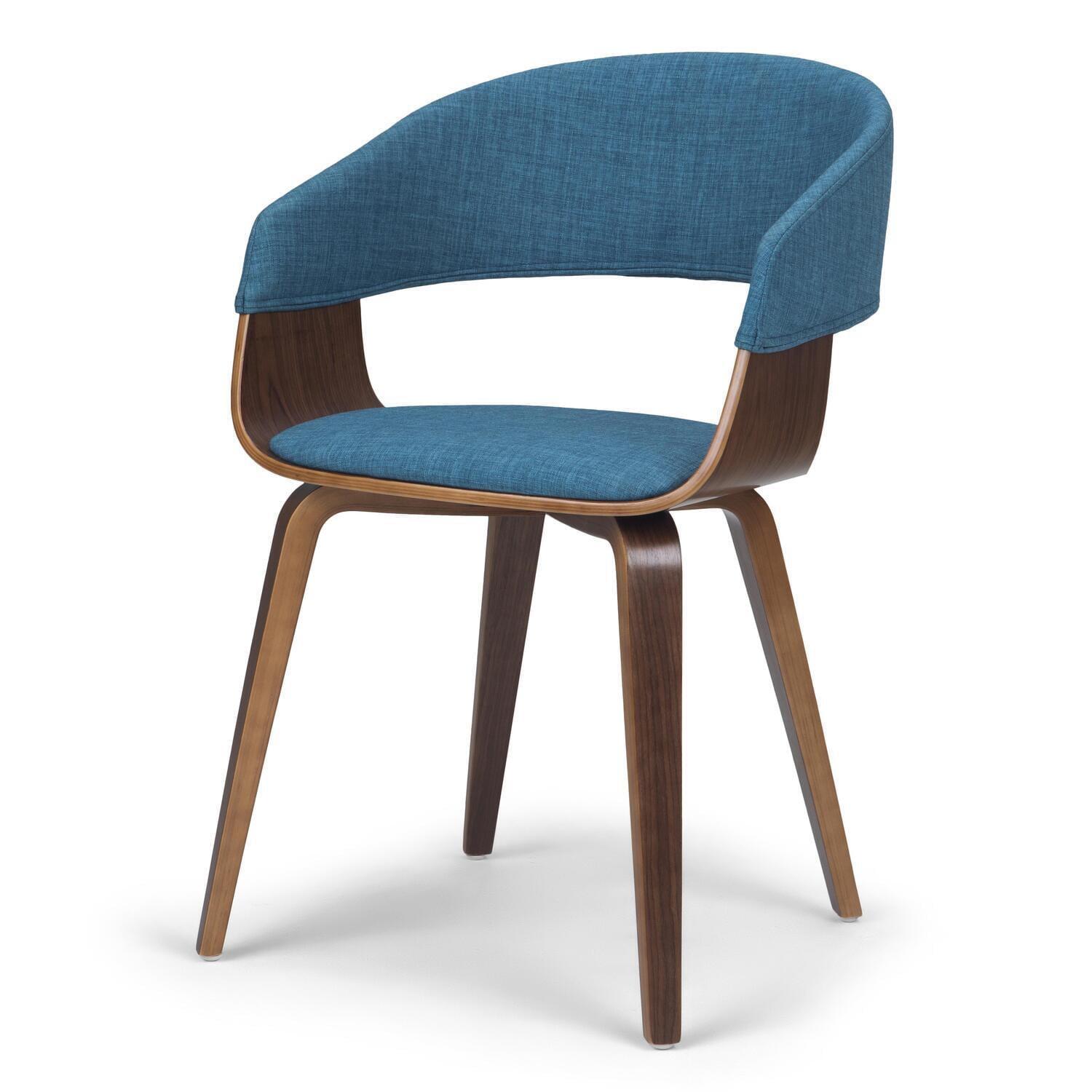 Lowell High-Back Blue Linen Upholstered Side Chair with Wood Frame