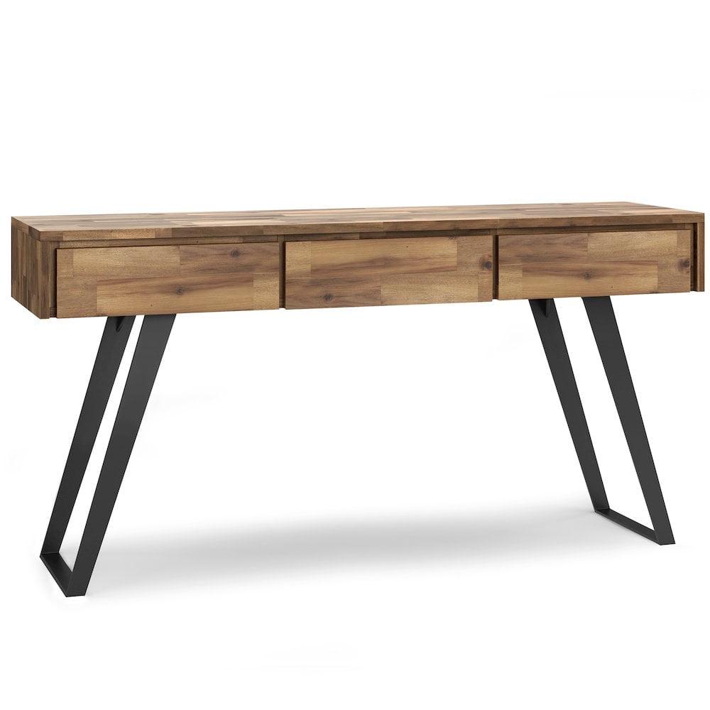 Lowry 60"W Solid Wood Modern Industrial Storage Console Table with 3 Storage Drawers and Metal Legs