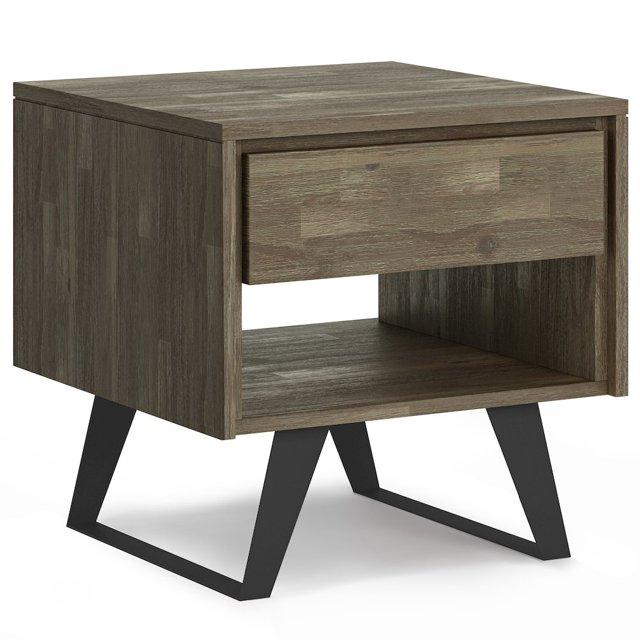 Lowry 22"W Solid Acacia Wood Square End Table with Storage Drawer