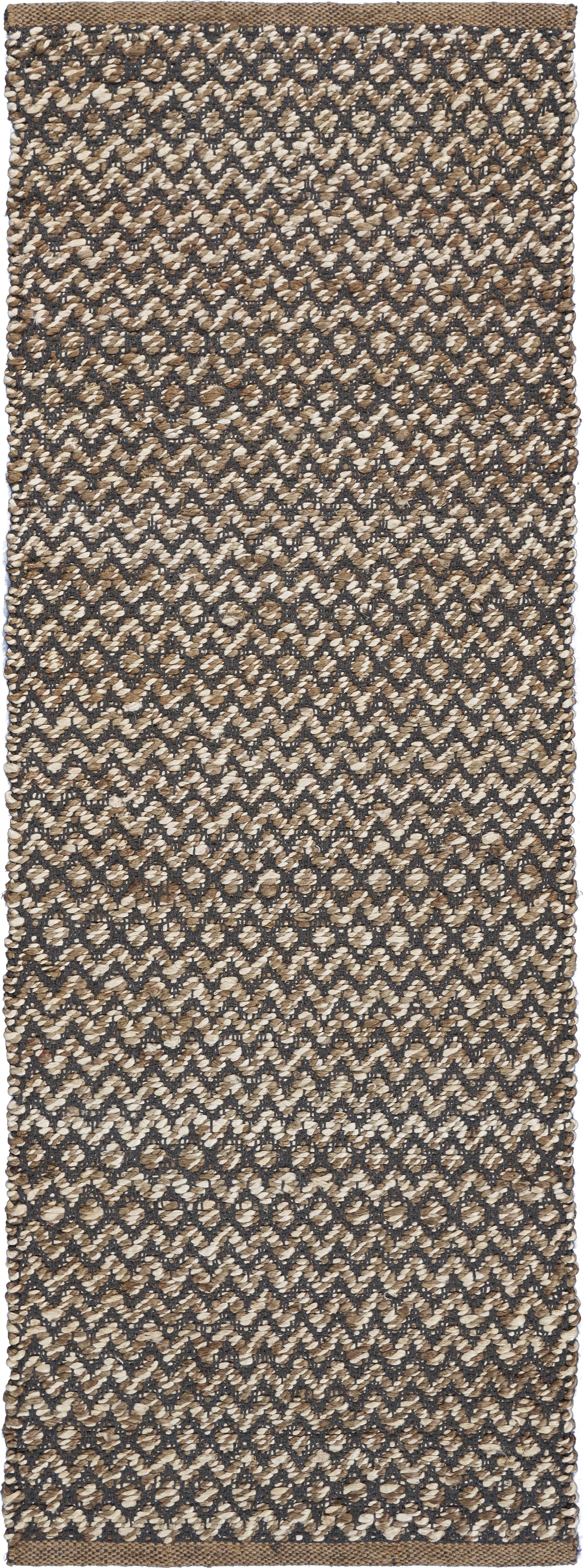 Gray and Beige Cotton Chevron Runner Rug, 2' x 5'8"