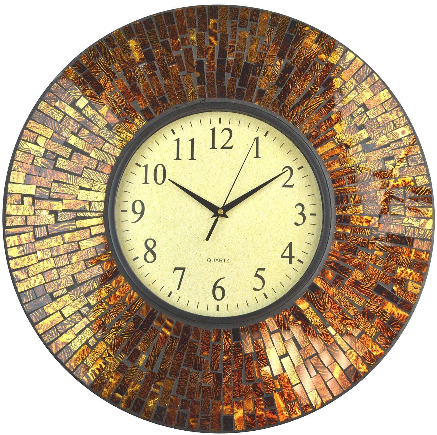 LuLu Decor, 19" Baltic Amber Mosaic Wall Clock with 9.5" Brown Arabic Glass Dial, 4.50" Mosaic Border, Silent Non-ticking Quartz, Perfect for Housewarming Gift