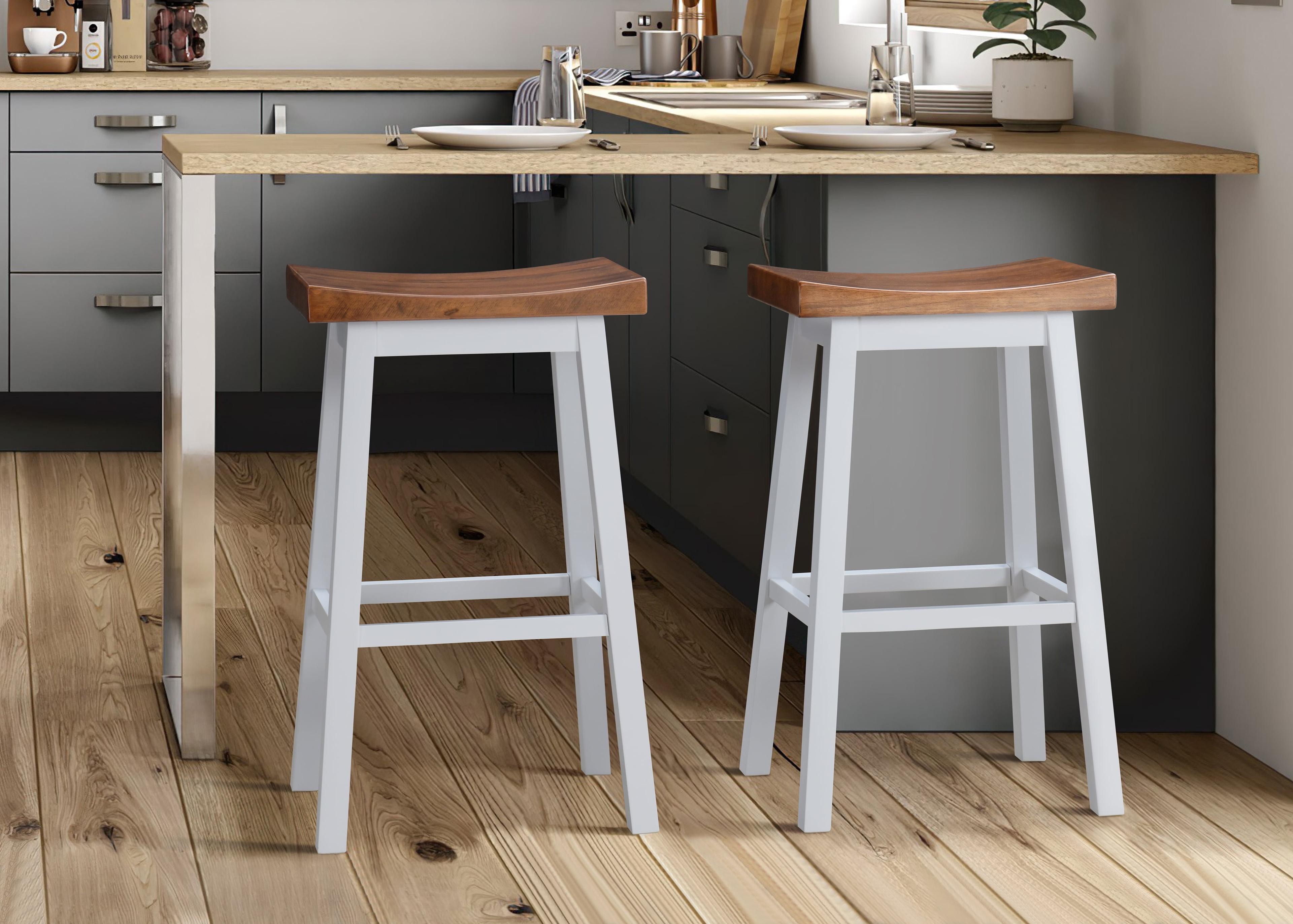 LuXeo Lakewood Solid Wood Saddle Barstool