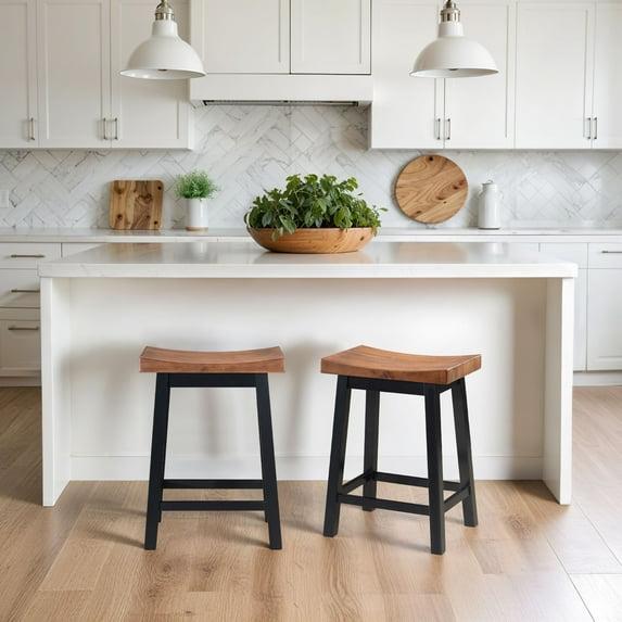 LuXeo LuXeo Lakewood Solid Wood Saddle Barstool (Set of 2)