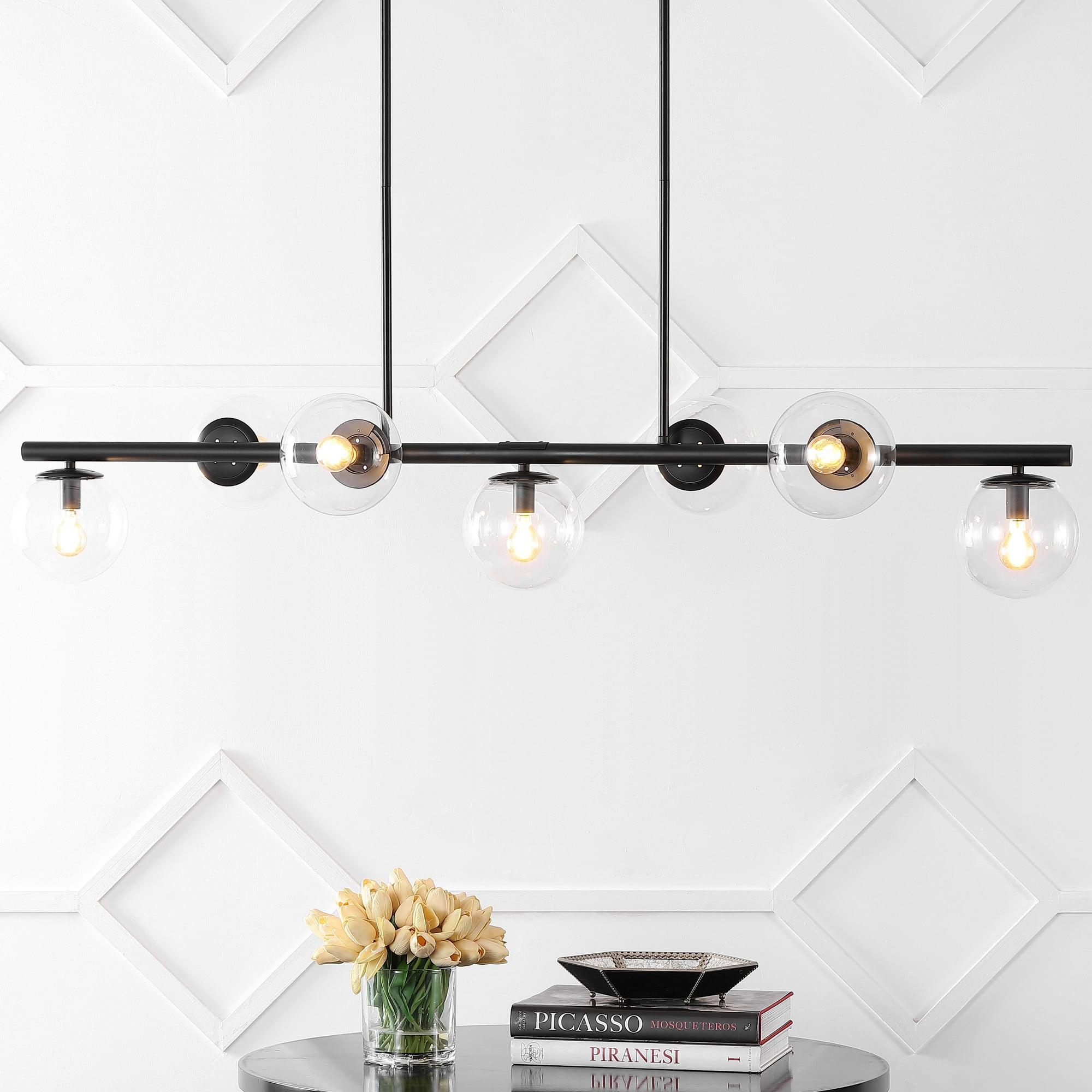 JONATHAN Y Luca Parisian 53" 7-Light Modern Glam Iron Globe Linear LED Pendant, Black/Clear